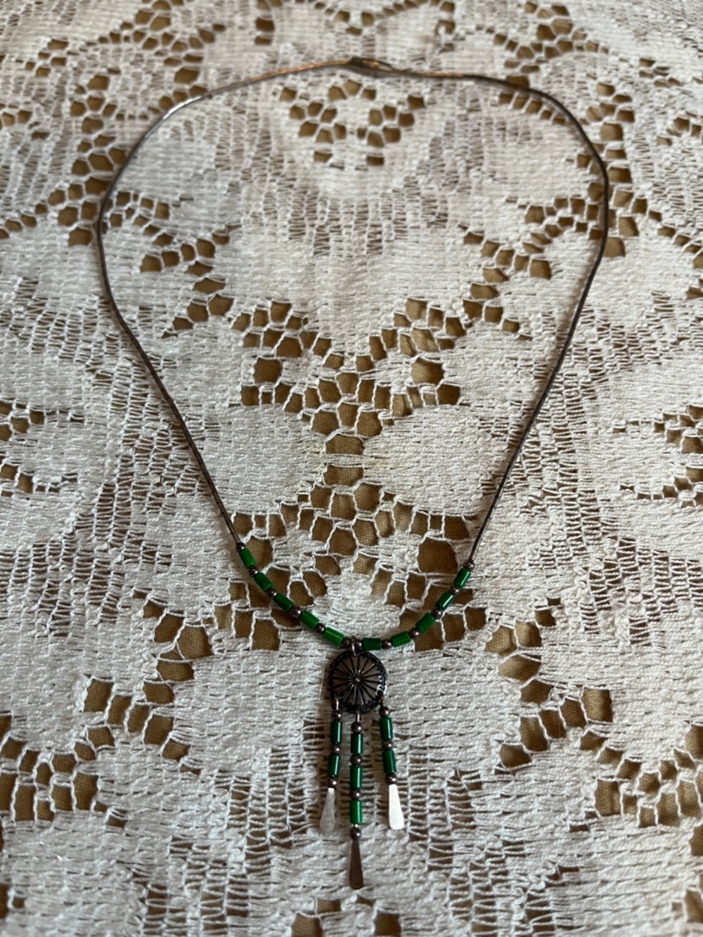 Western Liquid Sterling Style Necklace With Green Accents, 15.75 Inches